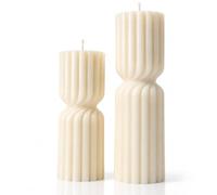 Velas Decorativas Cilíndricas Acanaladas | Set de 2 (Blancas) | Velas Artesanales · Cera de Colza Natural · Decoración para hogar · Perfecto para regalar · Hecho en España