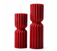 Velas Decorativas Cilíndricas Acanaladas | Set de 2 (Rojas) | Velas Artesanales · Cera de Colza Natural · Decoración para hogar · Perfecto para regalar · Hecho en España