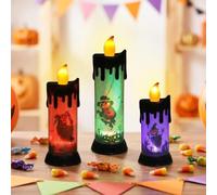 Velas decorativas de Halloween 3 unidades Velas de Halloween con luces de colores alimentadas por pilas con luces LED intermitentes y luz sin llama Lámpara decorativa de Halloween decoración de mesa