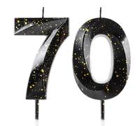 Velas del número 70, velas de cumpleaños 70, velas de cumpleaños 70 de 3D oro negro, vela de feliz cumpleaños premium de cera y diseño de diamante 3D, decoraciones de topper de pastel para cumpleaños