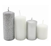 Velas escalonadas, velas de adviento, velas con forma de corona de adviento, en plata y blanco, 4 tamaños: 5 a 10 cm de alto, 4 cm de diámetro cada una, 280 g