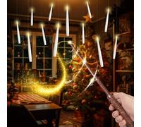 Velas flotantes mágicas con varita remota, paquete de 12 velas LED cónicas sin llama, velas colgantes que funcionan con pilas con luz cálida parpadeante para Halloween, decoración de brujas y magos