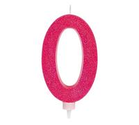 Velas grande 15,5 cm para tarta de cumpleaños número 0 color fucsia efecto glitter - ideal para fiestas de cumpleaños, aniversarios, fiestas, celebraciones, bodas de oro o plata - 1 unidad (0, Fucsia)