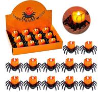 Velas Halloween, 12Pcs Velas LED de araña, Luz de arañas de Halloween con Pilas,Parpadeo Sin Llama Blancos Cálidos,para Decoracion Halloween Party, Adornos De Casa Embrujada