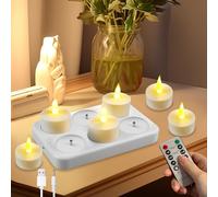 Velas LED BORDEAG, 6 unidades, recargables, temporizador, mando a distancia, sin llama, parpadeantes, decoración de salón, blanco