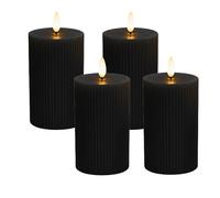 Velas LED cilíndricas de cera real, efecto llama parpadeante, 4 uds