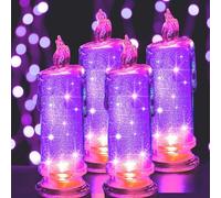 Velas LED de 7 cm x 18 cm con batería interior, pilar LED, velas eléctricas falsas, velas de plástico falsas, para jardín, boda, Navidad, San Valentín y decoración de fiestas, color morado, juego de 4
