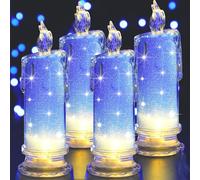 Velas LED de 7 cm x 18 cm con batería interior, pilar LED, velas eléctricas falsas, velas de plástico falsas, para jardín, boda, Navidad, San Valentín y decoración de fiestas, color azul, juego de 4