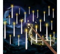 Velas LED flotantes, 20 velas mágicas para colgar con varita a distancia, LED velas sin llama, velas con pilas para casa, iglesia, fiesta, Halloween, decoración navideña (20 piezas)