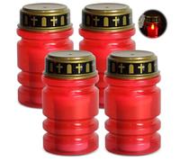 Velas LED para tumbas con parpadeo rojo: 4 unidades LED para exteriores, IP44, resistente al agua, sin llama, funciona con pilas, vela de cementerio, farol para tumba