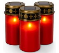 Velas LED para tumbas para exteriores, funciona con pilas, efecto parpadeo realista, 6 meses de duración, vela para tumba (solar roja, juego de 3 unidades)