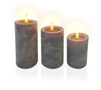 Velas LED Relaxdays, Set de 3, con Temporizador y Llama Parpadeante, luz cálida, Aspecto hormigón, Velas sin Llama, Gris