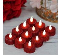 Velas LED rojas brillantes, paquete de 12 velas de té falsas parpadeantes de batería amarilla cálida sin llama para Navidad, Pascua, Halloween, boda, fiesta, festivales, etc