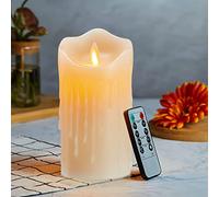 Velas LED, Velas Parpadeante Sin Llama, Velas Con Pilas, Con Mando a Distancia, Vela LED Efecto Llama Temporizador, Velas Con Gotas de cera, Real Cera, on temporizador de 24 horas-12.5cm Blanco Cálido