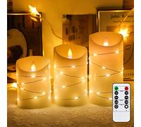 Velas LED Velas sin llama, 4 "5" 6 "Juego de 3 velas de cera real con luces de hadas incrustadas Velas LED de llama parpadeante, velas de farol con control remoto y función de temporizador