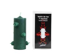 VELAS MARIANO Velón Negro de 7 Mechas, 16 cm Alto x 5,5 cm Ancho, para Rituales de Limpieza (Verde)