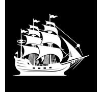 Velas míticas, logotipo de barco antiguo, reliquia náutica, icono de barco antiguo Calcomanías de pared de papel adhesivo 41x50.9cm Cultura del tatuaje Blanco