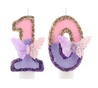 Velas morada de cumpleaños mariposa 3D número 10, para la vela mariposa de oro púrpura en la parte superior del cupcake, decoración en la parte superior del pastel de vela de cumpleaños de la niña