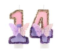 Velas morada de cumpleaños mariposa 3D número 14, para la vela mariposa de oro púrpura en la parte superior del cupcake, decoración en la parte superior del pastel de vela de cumpleaños de la niña