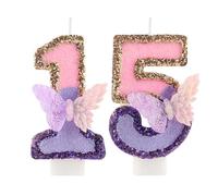 Velas morada de cumpleaños mariposa 3D número 15, para la vela mariposa de oro púrpura en la parte superior del cupcake, decoración en la parte superior del pastel de vela de cumpleaños de la niña
