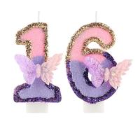Velas morada de cumpleaños mariposa 3D número 16, para la vela mariposa de oro púrpura en la parte superior del cupcake, decoración en la parte superior del pastel de vela de cumpleaños de la niña