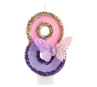 Velas morada de cumpleaños mariposa 3D número 8, para la vela mariposa de oro púrpura en la parte superior del cupcake, decoración en la parte superior del pastel de vela de cumpleaños de la niña