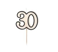 Velas numéricas 30 en negro y blanco crema. Elegante vela de cumpleaños para 30 años, para tartas, tartas, cupcakes y aniversario, para hombres y mujeres