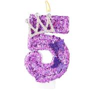 Velas Numéricas Cumpleaños, Velas Cumpleaños Corona Mariposa Morado Topper con Lentejuelas Decoración para Fiestas de Aniversario (5)
