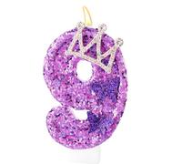 Velas Numéricas Cumpleaños, Velas Cumpleaños Corona Mariposa Morado Topper con Lentejuelas Decoración para Fiestas de Aniversario (9)