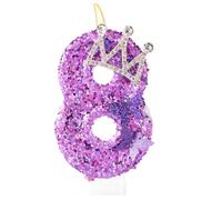 Velas Numéricas Cumpleaños, Velas Cumpleaños Corona Mariposa Morado Topper con Lentejuelas Decoración para Fiestas de Aniversario (8)