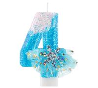 Velas Número 4 de Cumpleaños con Tema Frozen en Azul y Blanco - Topper para Pastel con Diseño de Falda de Copos de Nieve - Decoraciones para Fiestas de Cumpleaños de Niñas de 4 Años