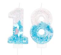 Velas Números 18 Cumpleaños, Mariposa Velas de Cumpleaños, Azul Lentejuelas Decoración para Tartas Numeros Velas para Cumpleaños Boda Aniversario Graduación Fiesta