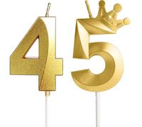 Velas para 45º cumpleaños, vela número 45, velas doradas, vela de cumpleaños para tarta con corona, vela de cumpleaños de boda, decoraciones de pastel fiesta de cumpleaños, celebración