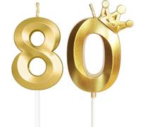 Velas para 80º cumpleaños, vela número 80, velas doradas, vela de cumpleaños para tarta con corona, vela de cumpleaños de boda, decoraciones de pastel fiesta de cumpleaños, celebración