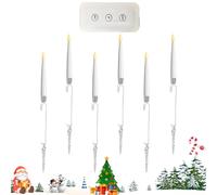 Velas para árbol de Navidad: decoraciones navideñas de 6 piezas, carámbano de 15 cm, vela LED de alce con pájaros voladores con temporizador remoto, para árbol, hogar, chimenea, ventana, mesa, fiesta