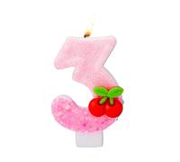 Velas para Tartas de Cumpleaños, Cerezas la Cima Velas Números Pastel con Lentejuelas Rosas Adornos Cupcakes Decoraciones para Aniversarios Mujeres Niñas Artículos Fiestas Cumpleaños (Número 3)