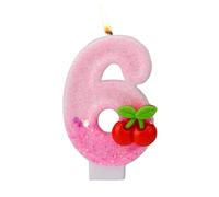 Velas para Tartas de Cumpleaños, Cerezas la Cima Velas Números Pastel con Lentejuelas Rosas Adornos Cupcakes Decoraciones para Aniversarios Mujeres Niñas Artículos Fiestas Cumpleaños (Número 6)