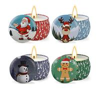 Velas Perfumadas de Regalo, 4 Piezas, Navidad Velas Aromaticas para Decoración 100-120 Horas de Hogar, Baño, Yoga, Regalos San Valentin, Aniversario, Navidad, Patrón de Navidad