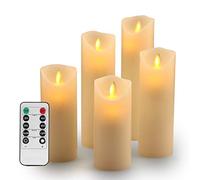 Velas sin Flama- Parpadeo sin Flama conjunto Velas Decorativas-Velas sin Flama: 5.5",6", 6.5",7"y 8" clásico Pilar cera real con movimiento Flame & LED 10 teclas de control remoto-2/4/6/8 horas Timer