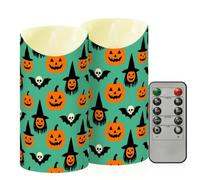 Velas sin llama, velas LED vintage de Halloween, calabazas, gatos | Velas a pilas con control remoto y temporizadores, juego de 2, 7,6 x 15 cm