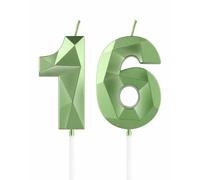 Velas verdes de 16 cumpleaños, vela verde 3D número 16 para pastel, decoraciones de cumpleaños de niños y niñas, decoraciones de pastel verde, decoración de pastel de vela verde para fiesta de