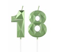 Velas verdes de 18 cumpleaños, vela verde 3D número 18 para pastel, decoraciones de cumpleaños de niños y niñas, decoraciones de pastel verde, decoración de pastel de vela verde para fiesta de