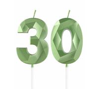 Velas verdes de 30 cumpleaños, velas verdes 3D con número 30 para pasteles, decoraciones de cumpleaños 30 para mujeres y hombres, decoraciones de pastel verde, decoración de pastel de vela verde para