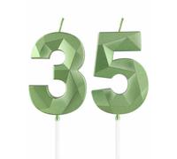Velas verdes de 35 cumpleaños, velas verdes 3D con número 35 para pasteles, decoraciones de cumpleaños 35 para mujeres y hombres, decoraciones de pastel verde, decoración de pastel de vela verde para