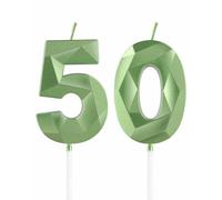Velas verdes de 50 cumpleaños, velas verdes 3D con número 50 para pasteles, decoraciones de cumpleaños 50 para mujeres y hombres, decoraciones de pastel verde, decoración de pastel de vela verde para