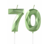 Velas verdes de 70 cumpleaños, velas verdes 3D con número 70 para pasteles, decoraciones de cumpleaños 70 para mujeres y hombres, decoraciones de pastel verde, decoración de pastel de vela verde para