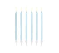 PartyDeco Velas y soportes de 14 cm, 12 unidades, color azul claro liso