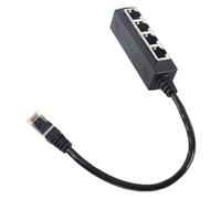 VELATEMOR Adaptador Divisor RJ45 de 1 a 4 Puertos Cable Ethernet Duradero para Aplicaciones ADSL y Enrutadores en la Oficina y el Hogar Negro 1x
