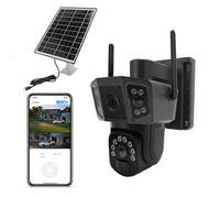 VELATEMOR Cámara de Seguridad 8MP, Seguimiento Automático Panorámico, Cámara de Doble Lente BateríA o Panel Solar Bajo Consumo de EnergíA IP66 A Prueba de Agua, con Foco Visión Nocturna en (Versión