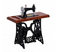 VELATEMOR Máquina de Coser en Miniatura, Modelo de Máquina de Coser Vintage para Casa de Muñecas con Tijeras y Tela para Casas de Muñecas 1/12